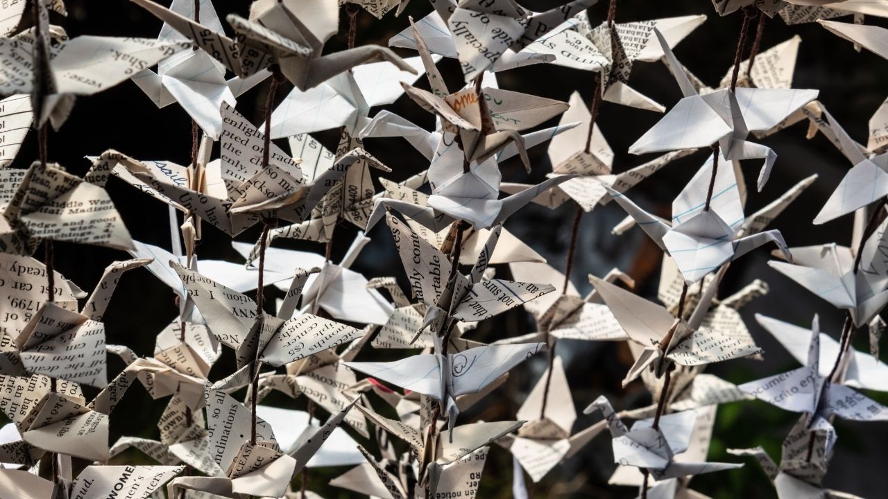 Many paper cranes